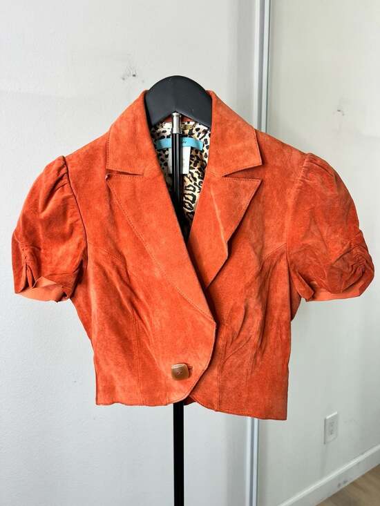 Marciano by Guess Jackets & Blazers - Y2k Mobwife Orange Suede Cropped Short Sleeve Blazer Jacket, Leopard Lining, Siz